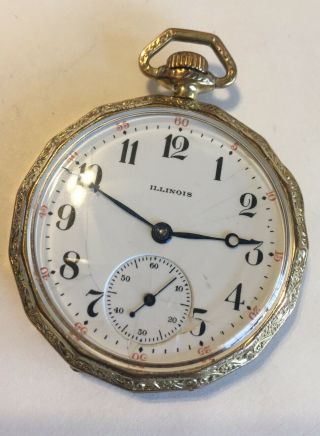 Antique Illinois Pocket Watch 17 Jewels Gold Filled Case Runs