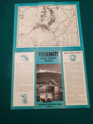 Vintage 1938 Yosemite National Park Map Brochure High Sierra Trails California