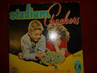Vintage Stadium Checkers Board Game Schaper 1952