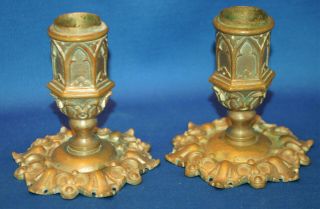 A Medieval Gothic Church Style Candlesticks,  19th Century French Antique