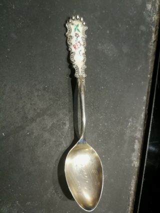 Antique Orleans Mardi Gras Rex Ball Souvenir Sterling Silver Enamel Spoon