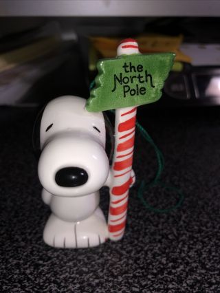 Vintage Ceramic Ornament Snoopy Peanuts The North Pole 1978 Ufs Xmas