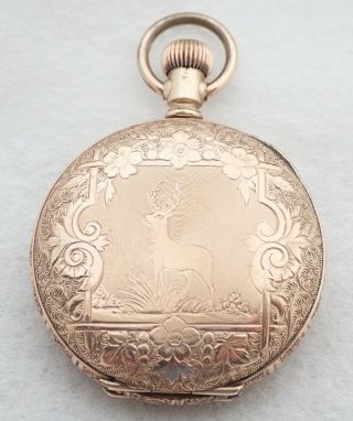 Antique 6s Waltham Engraved Deer Gold Filled Hunter Pocket Watch Parts Repair