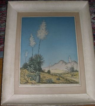 Yucca,  Arizona Color Etching - Leon Pescheret Listed Chicago /wisconsin Artist