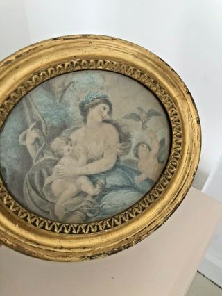 Old Vintage Sweet Cherub Religious Angel Picture Oval Gold Stucco Frame 2/2