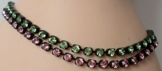 2 Vintage Swarovski Pink & Green Crystal Rhinestone Round Tennis Bracelets