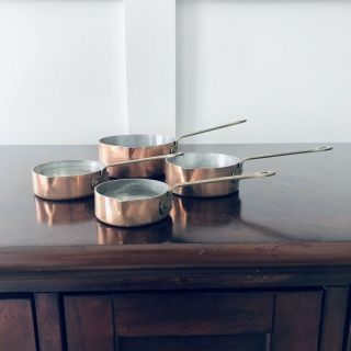 Vintage Copper And Brass Measuring Cups With Spouts