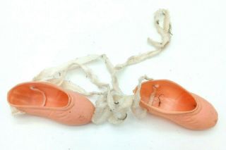 Vintage Pink Rubber Plastic Ballet Shoes For Jointed Doll | 2.  25 " Long