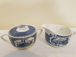 Currier & Ives Royal China Sugar Bowl And Creamer Set Vintage