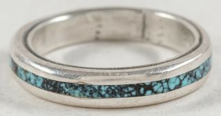 Native American Vintage Sterling Silver Turquoise Inlay Thin Band Ring Size 7