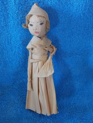 Vintage Folk Art Corn Husk Doll 8 "