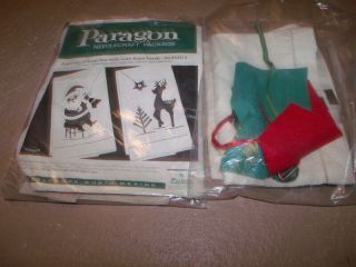 2 Vintage Paragon Applique And Embroidery Towels Kits Santa And Reindeer