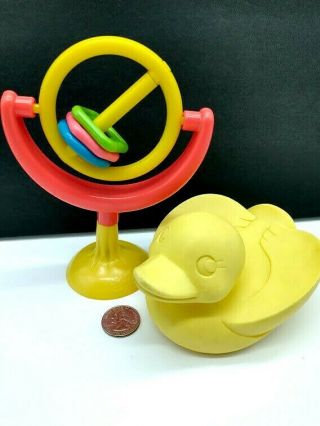 Vintage Baby Toys The First Years Rubber Duck High Chair Suction Cup Toy Rattle