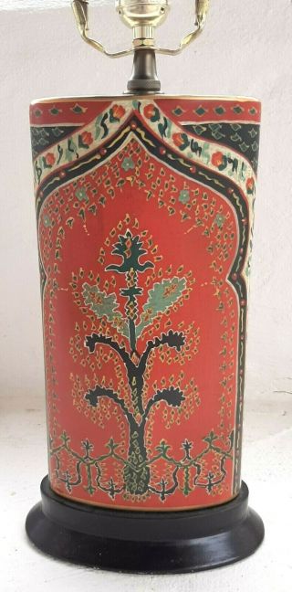 Vintage Table Lamp Metal Painted Tole Ware - Red Black Green Floral Motif