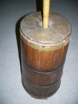 Antique Wooden Butter Churn,  Metal Bands,  Dasher,  Lid,  Usable