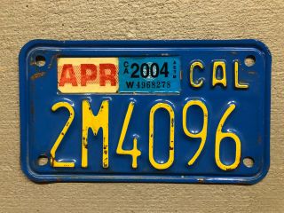 Vintage California Motorcycle License Plate Classic Blue /yellow 2m4096 2004