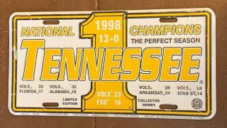 1998 National Champions The Perfect Season Tenn Volunteers Booster License Plate