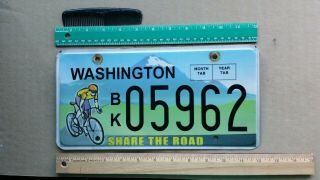 License Plate,  Washington,  Share The Road,  Bicyclist Bicycle Bk 0 5962