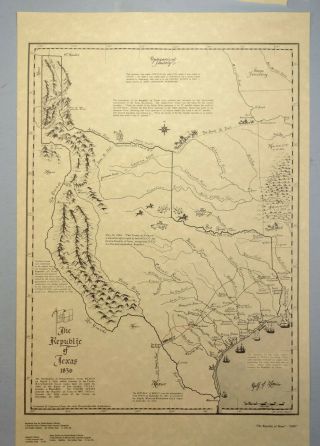 Republic Of Texas Map - 1836 - Printed 1986 11 X 17