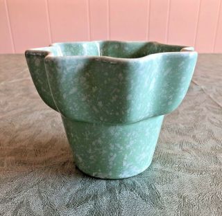 Vtg Imperial F1 Usa Pottery Green Speckled Planter Vase Fluted Edge