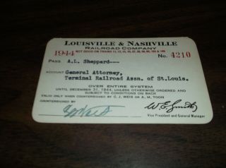1944 L&n Louisville & Nashville Railroad Employee Pass 4210
