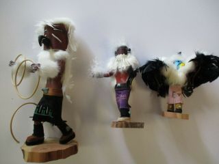 3 Vintage Signature Native American Indian Kachina Dancer Dolls Wood Carvings