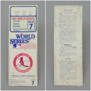 St Louis Cardinals 1982 World Series Game 7 Ticket Stub Busch Stadium