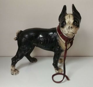 Antique Boston Terrier Cast Iron Door Stop French Bulldog Hubley Vtg