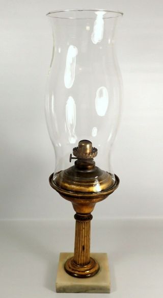 1860 Antique Holmes Booth & Haydens Oil Lamp Hurricane Glass Chimney Marble Base