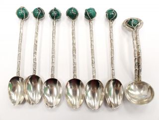 Set Of White Metal Coffee Bean Spoons Marked " Sil " With Decorative Handles - S28