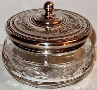Victorian Antique Dresser Jar W/sterling Silver Reed & Barton Repousse Cover 5