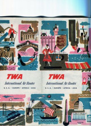 1960 Twa International Air Routes Map And Guide / Graphics