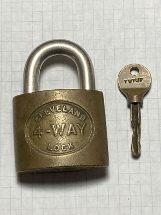 Brass Cleveland 4 - Way Padlock With Marked Key.  Lock,  Antique