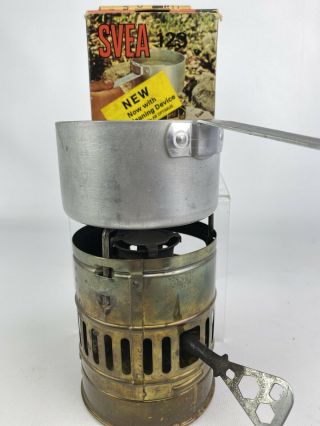 Vintage Sweden Svea 123 Backpack Camping Stove With Pot And Key Wrench