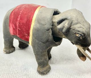 Antique Early 1900s Paper Mache Elephant Nodder Pull Toy