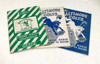 3 Vintage 1950 1953 & 1954 Baltimore Colts Football Press Radio & Tv Guide Books