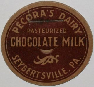 Vintage Milk Bottle Cap Pecoras Chocolate Milk Seybertsville Pennsylvania