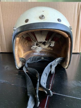 Vintage Agv Valenza Motorcycle Helmet - Late 1960s Great Patina White Antique