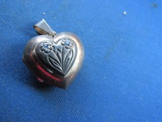 Vintage Sterling Silver Heart Locket Pendant,  Blue Sapphire All Love Is Sweet
