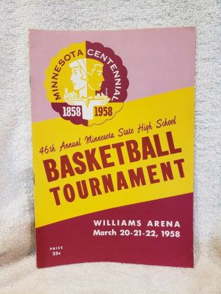 Vintage 1958 Minnesota State High School Basketball Tourney Program,  Austin,  Mn