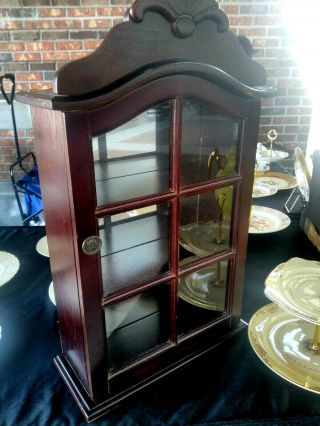 Vintage Wood Mirrored Curio Glass Door Wall Hanging Or Table