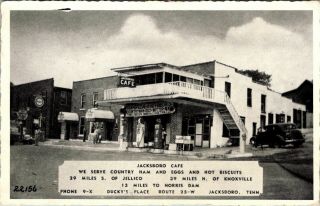 Tennessee - Jacksboro Cafe & Gas Station - Old Autos - Vintage Postcard