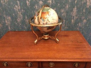 Vintage Semi - Precious Gemstone Encrusted World Globe With Brass Cradle & Compass