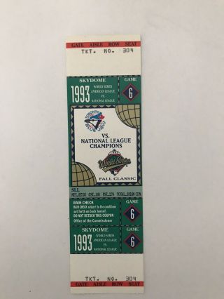 1993 World Series Game 6 Full Ticket Stub Joe Carter Walk Off Home Run Blue Jays