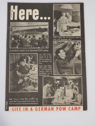 Wwii 1945 Antique German Propaganda Flyer Photos Pow Camp Football Burma 2 - Side