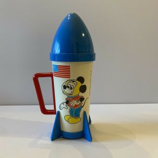 Mickey Mouse Astronaut Space Rocket Plastic Cup Vintage Walt Disney Productions