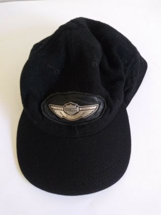 Harley Davidson Motorcycle Black Cap Silver Metal Logo Hat Size 7 1/8