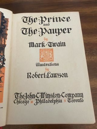 The Prince and the Pauper by Mark Twain (1937,  Vintage Hardcover) 2
