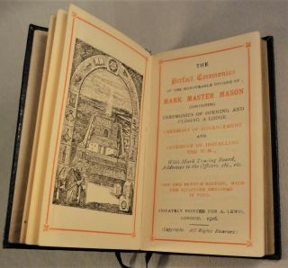 Antique Masonic Book Honourable Degree Of Mark Master Masons Ceremonies 1916