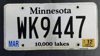 Minnesota License Plate Whiskey Plate 2011 2012 Wk9447 Aluminum
